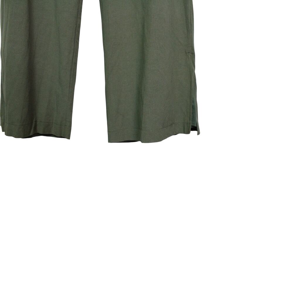 Lulus Jet Stream Olive Green High-Waisted Wide-Leg Pants Slit Hem Linen Blend Sm - Picture 6 of 14